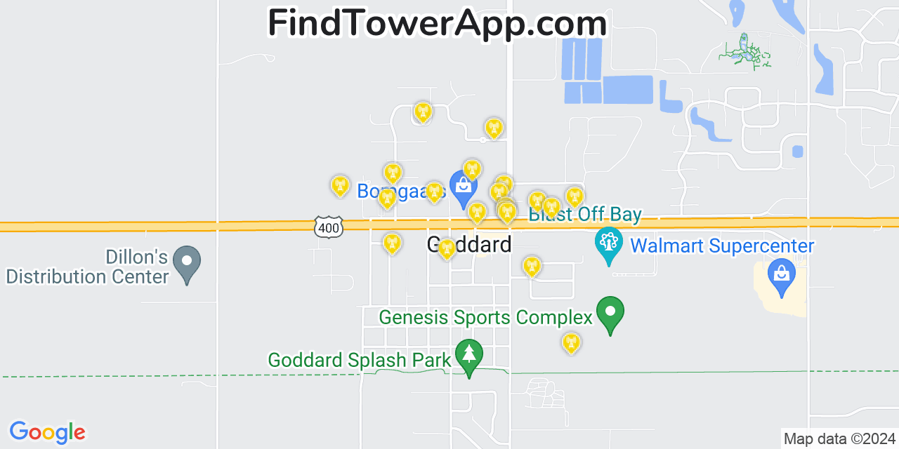 AT&T 4G/5G cell tower coverage map Goddard, Kansas