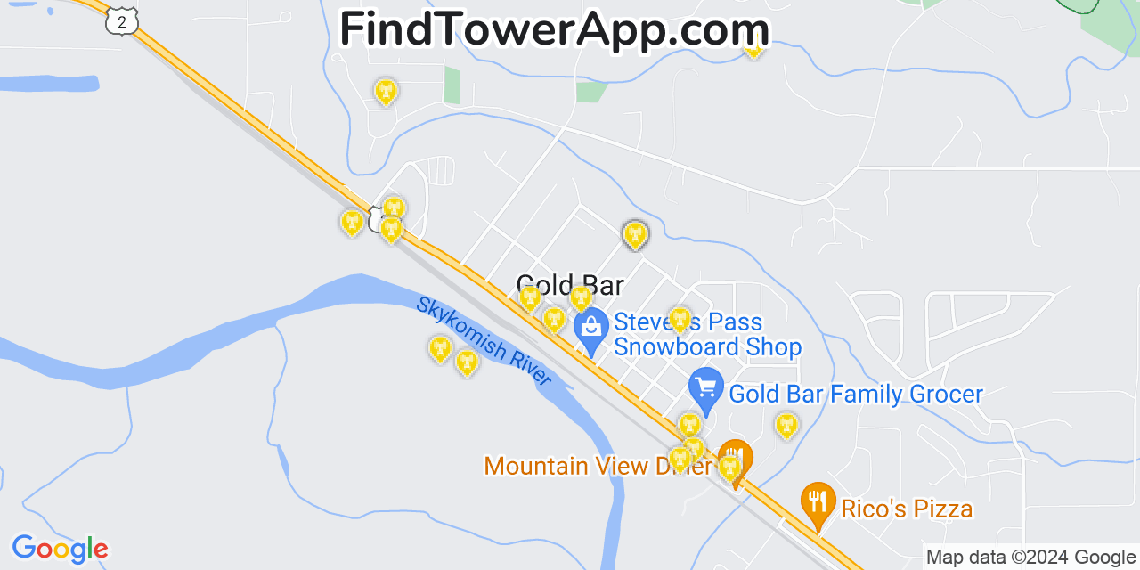 Verizon 4G/5G cell tower coverage map Gold Bar, Washington