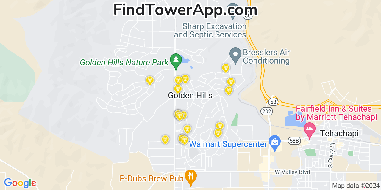 T-Mobile 4G/5G cell tower coverage map Golden Hills, California