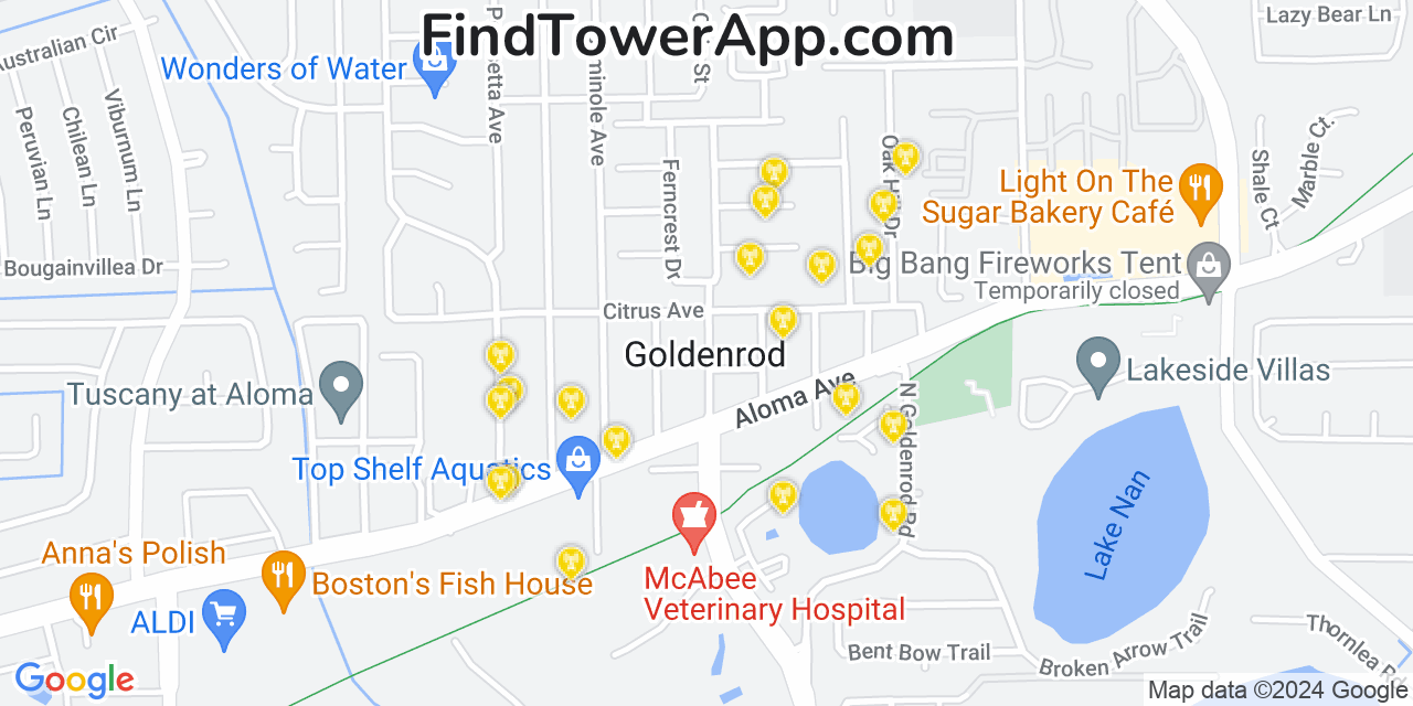 AT&T 4G/5G cell tower coverage map Goldenrod, Florida