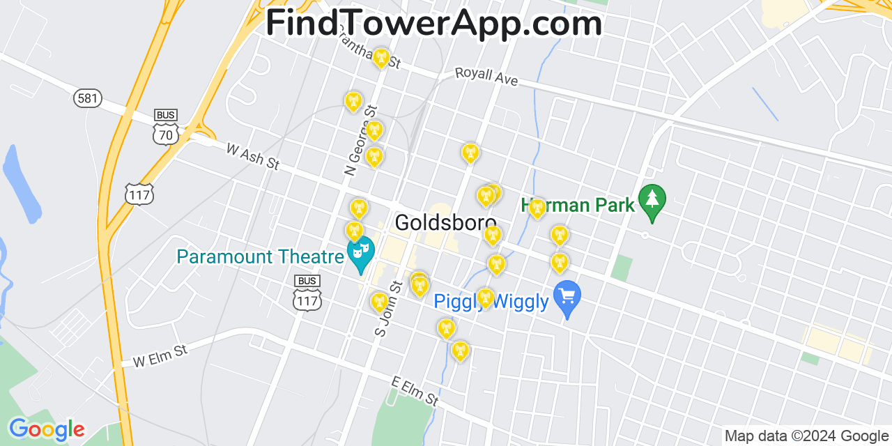 Verizon 4G/5G cell tower coverage map Goldsboro, North Carolina