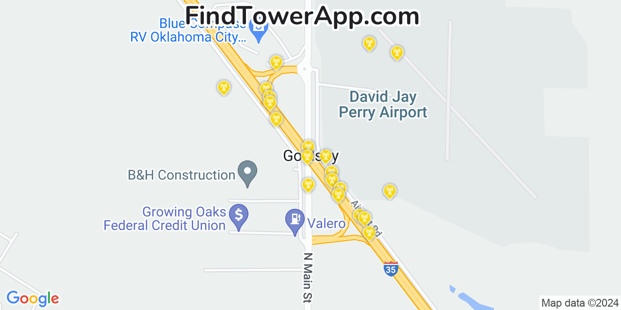 Verizon 4G/5G cell tower coverage map Goldsby, Oklahoma