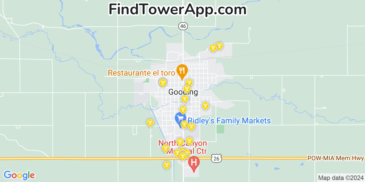 AT&T 4G/5G cell tower coverage map Gooding, Idaho