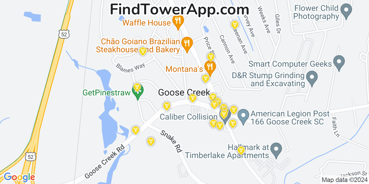 AT&T 4G/5G cell tower coverage map Goose Creek, South Carolina