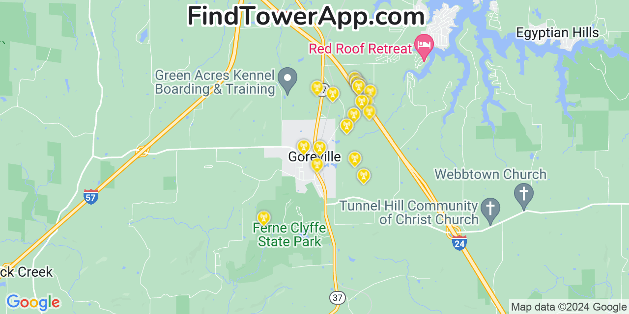 AT&T 4G/5G cell tower coverage map Goreville, Illinois