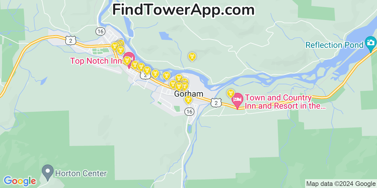 AT&T 4G/5G cell tower coverage map Gorham, New Hampshire