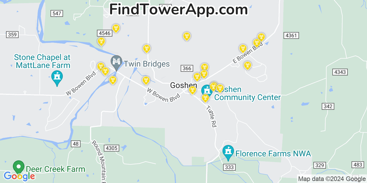 Verizon 4G/5G cell tower coverage map Goshen, Arkansas