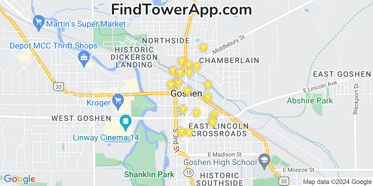 T-Mobile 4G/5G cell tower coverage map Goshen, Indiana