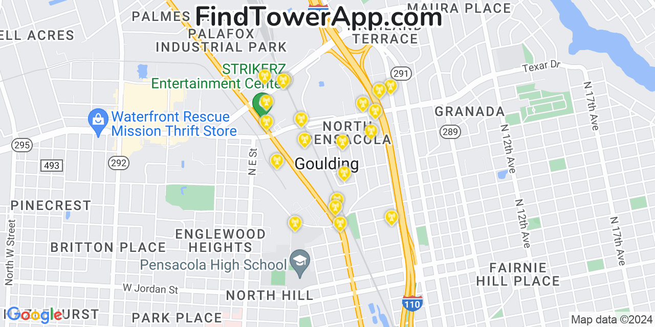 AT&T 4G/5G cell tower coverage map Goulding, Florida