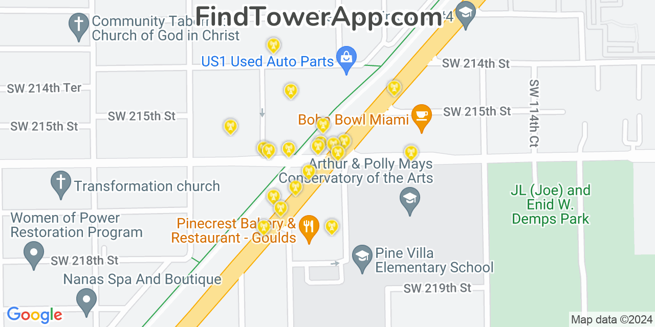 AT&T 4G/5G cell tower coverage map Goulds, Florida