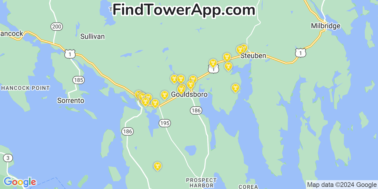 AT&T 4G/5G cell tower coverage map Gouldsboro, Maine