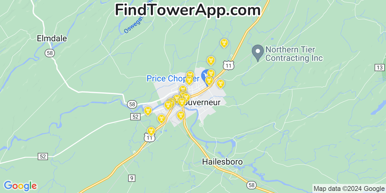 Verizon 4G/5G cell tower coverage map Gouverneur, New York