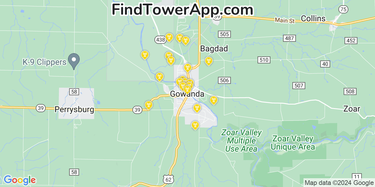 T-Mobile 4G/5G cell tower coverage map Gowanda, New York