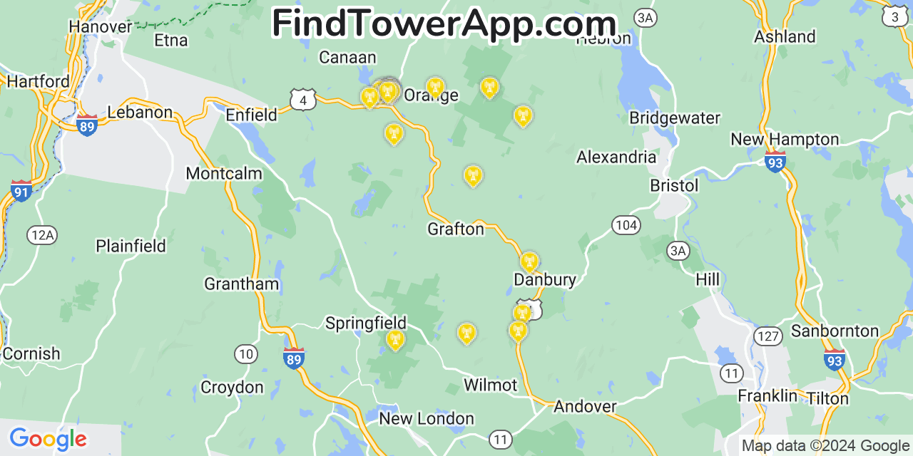 AT&T 4G/5G cell tower coverage map Grafton, New Hampshire