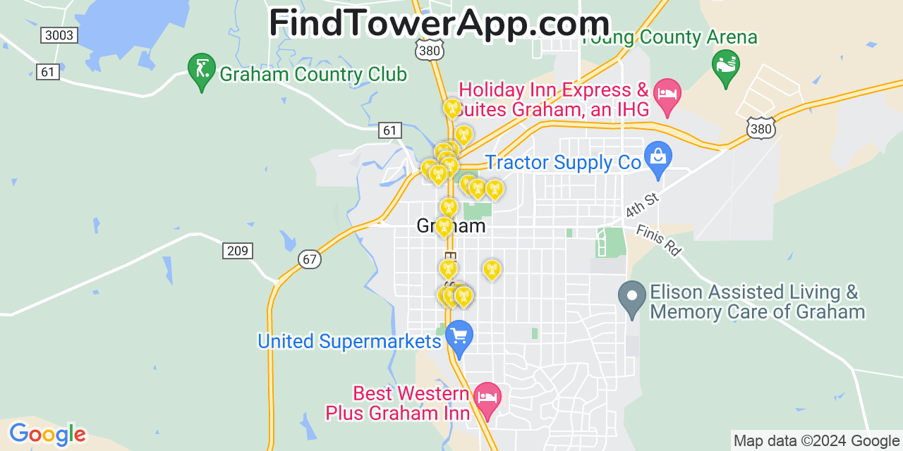 AT&T 4G/5G cell tower coverage map Graham, Texas