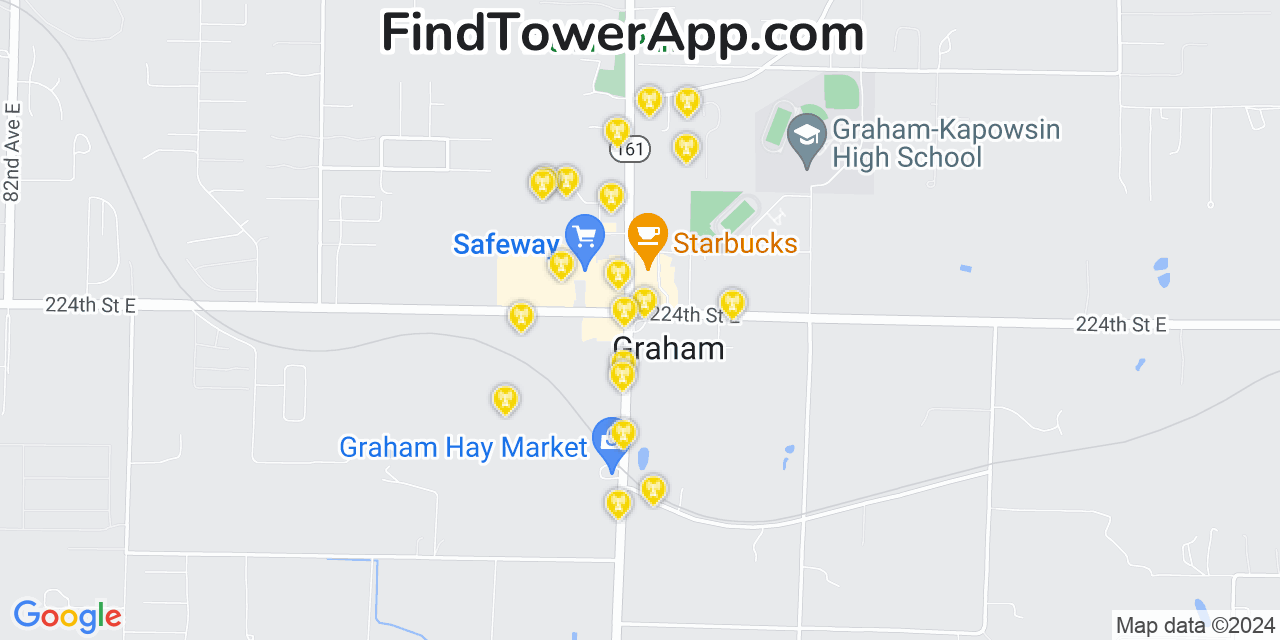 AT&T 4G/5G cell tower coverage map Graham, Washington