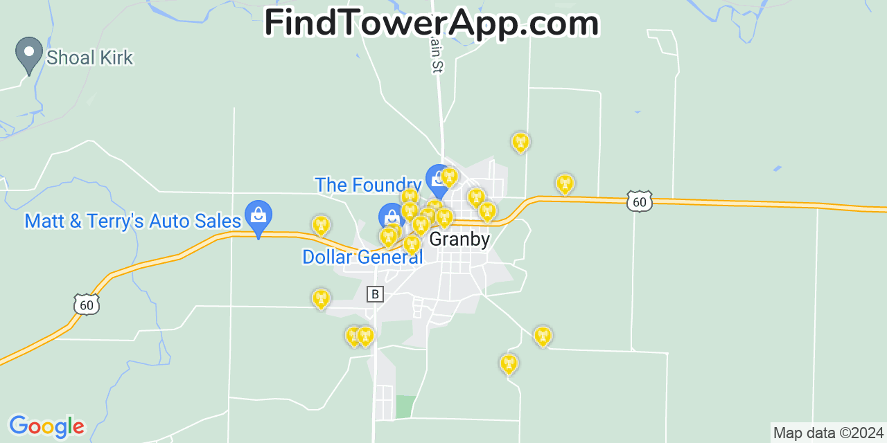 T-Mobile 4G/5G cell tower coverage map Granby, Missouri