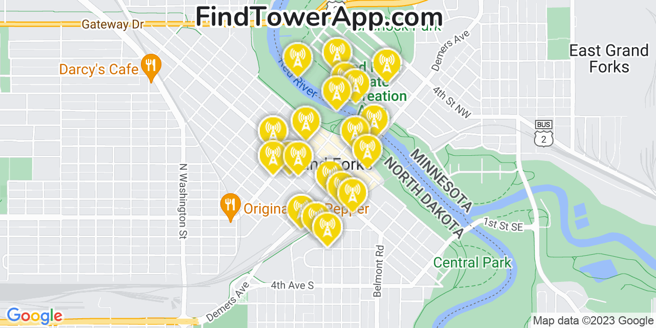 Verizon 4G/5G cell tower coverage map Grand Forks, North Dakota