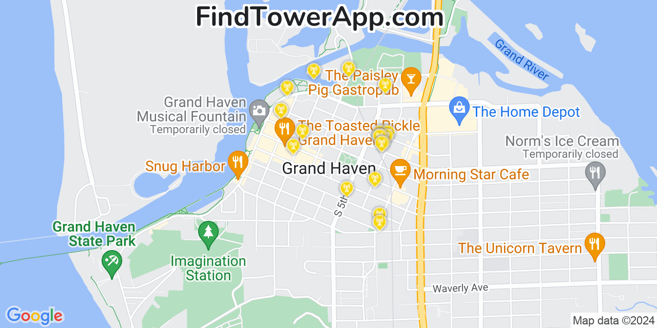 Verizon 4G/5G cell tower coverage map Grand Haven, Michigan