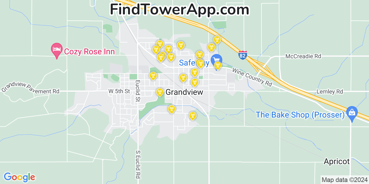 Verizon 4G/5G cell tower coverage map Grandview, Washington