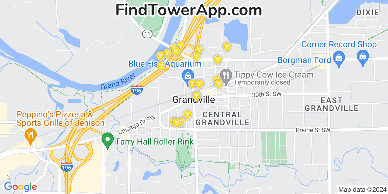 Verizon 4G/5G cell tower coverage map Grandville, Michigan