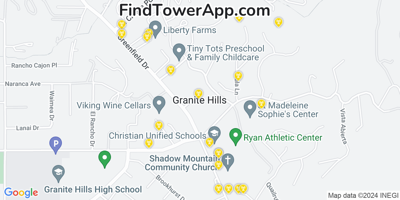 Verizon 4G/5G cell tower coverage map Granite Hills, California