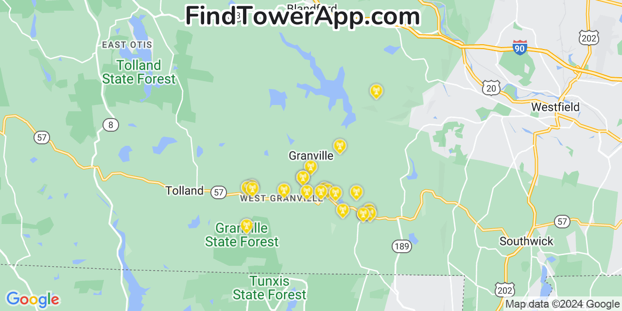 T-Mobile 4G/5G cell tower coverage map Granville, Massachusetts