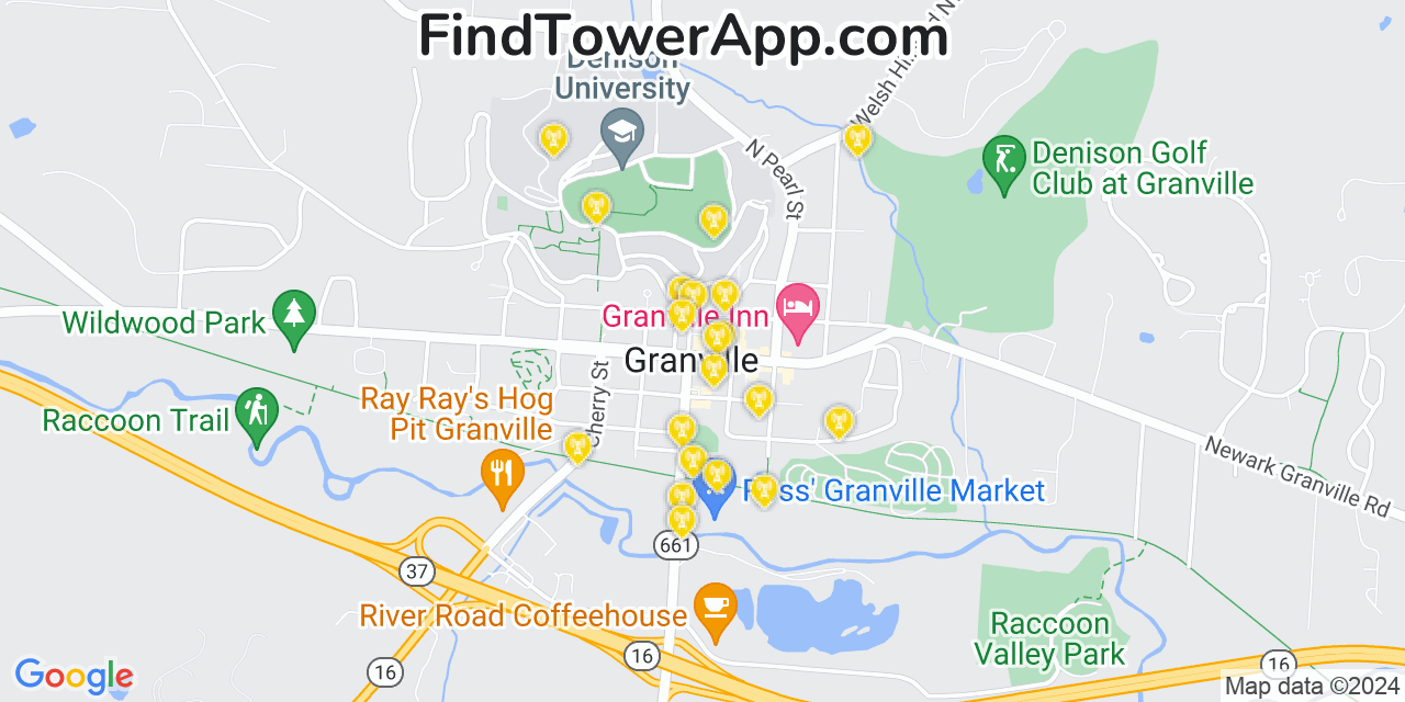 AT&T 4G/5G cell tower coverage map Granville, Ohio