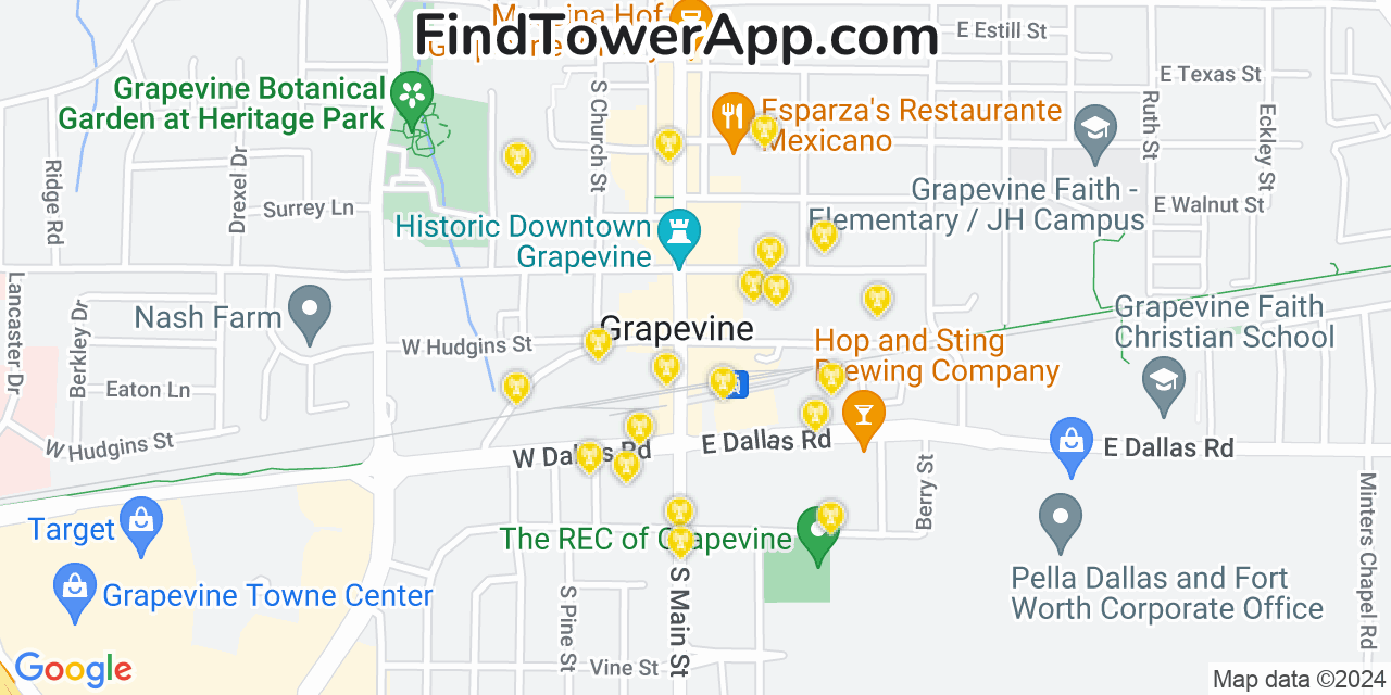 AT&T 4G/5G cell tower coverage map Grapevine, Texas
