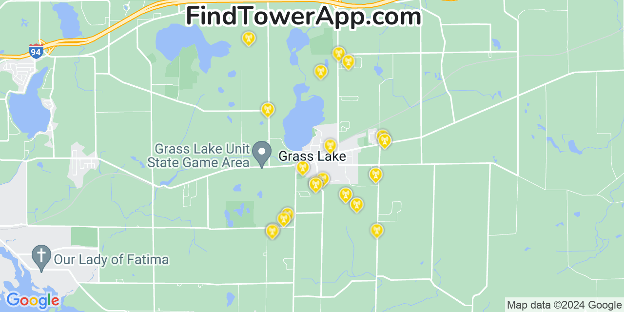 AT&T 4G/5G cell tower coverage map Grass Lake, Michigan