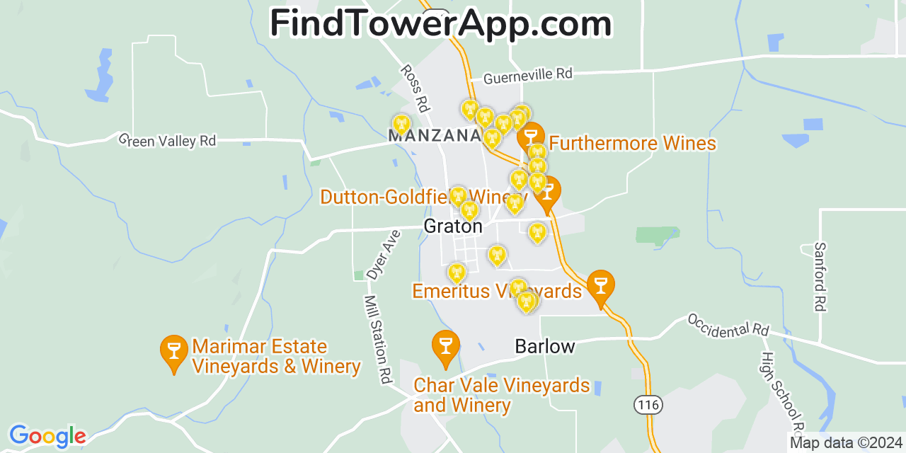 Verizon 4G/5G cell tower coverage map Graton, California