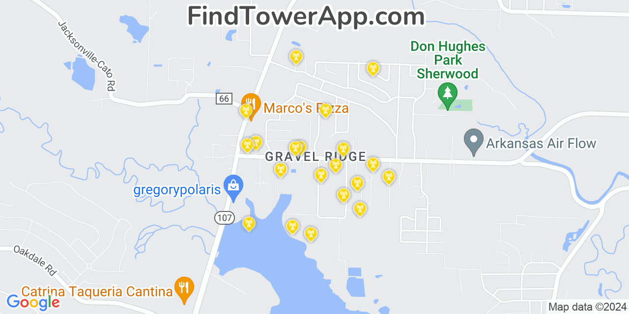 AT&T 4G/5G cell tower coverage map Gravel Ridge, Arkansas