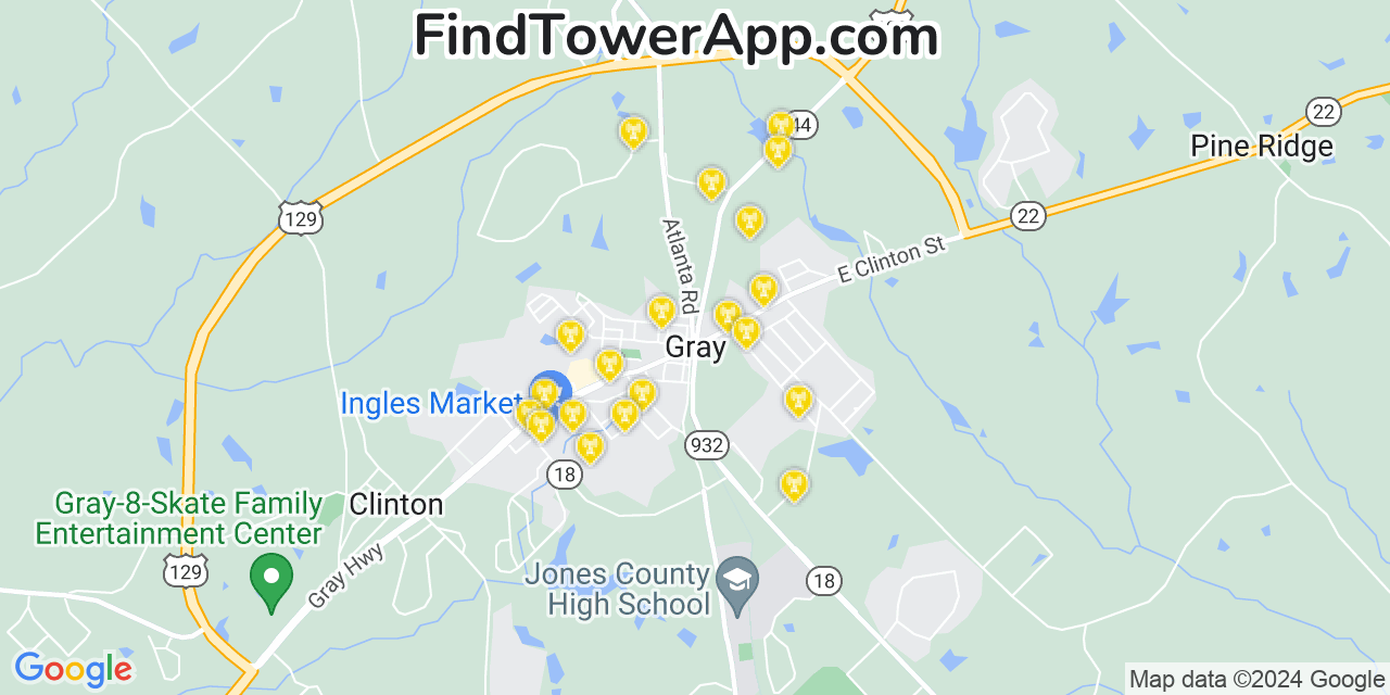 AT&T 4G/5G cell tower coverage map Gray, Georgia