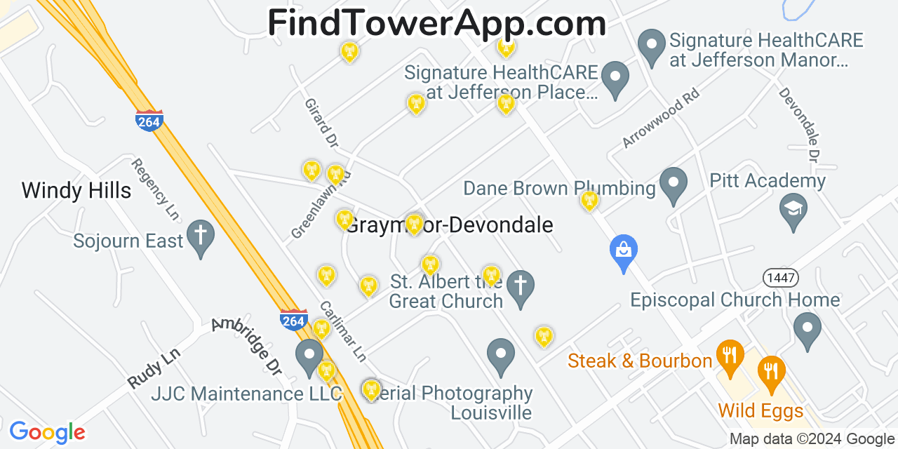 AT&T 4G/5G cell tower coverage map Graymoor Devondale, Kentucky