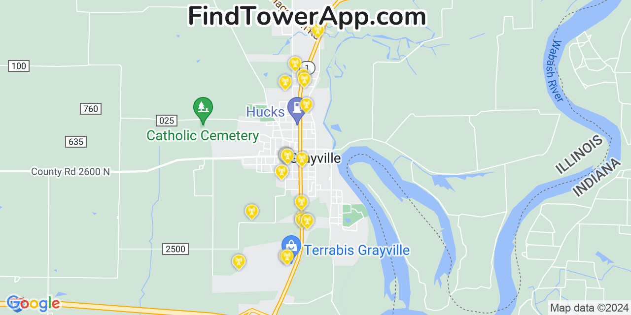 AT&T 4G/5G cell tower coverage map Grayville, Illinois