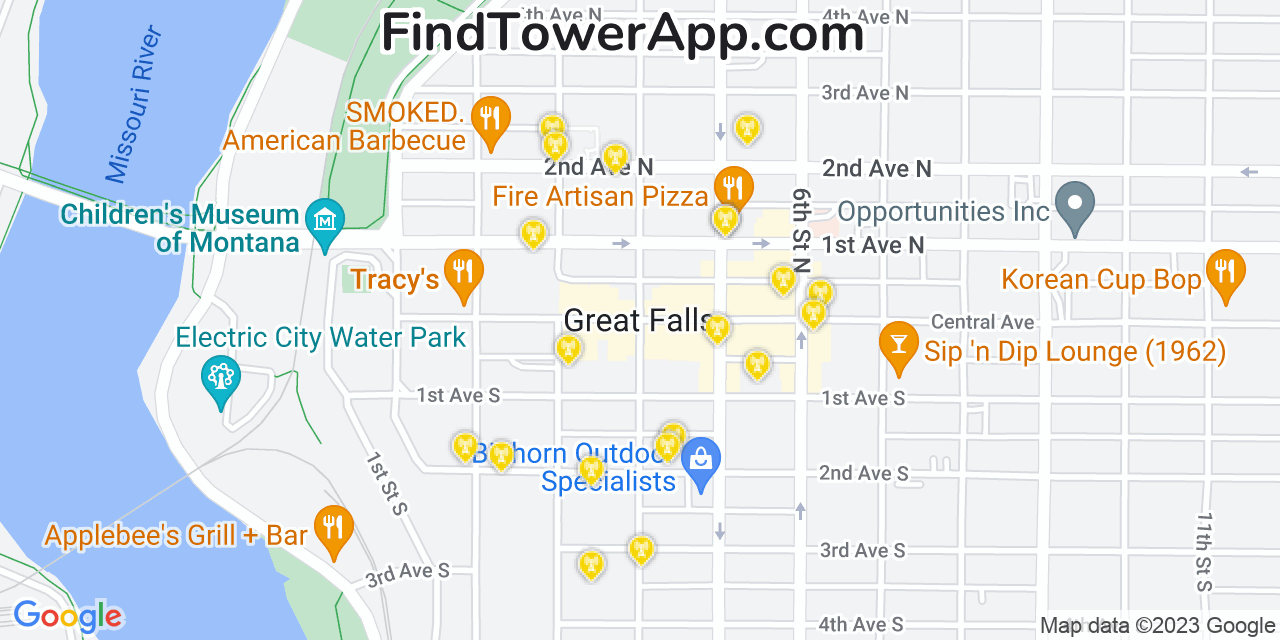 T-Mobile 4G/5G cell tower coverage map Great Falls, Montana