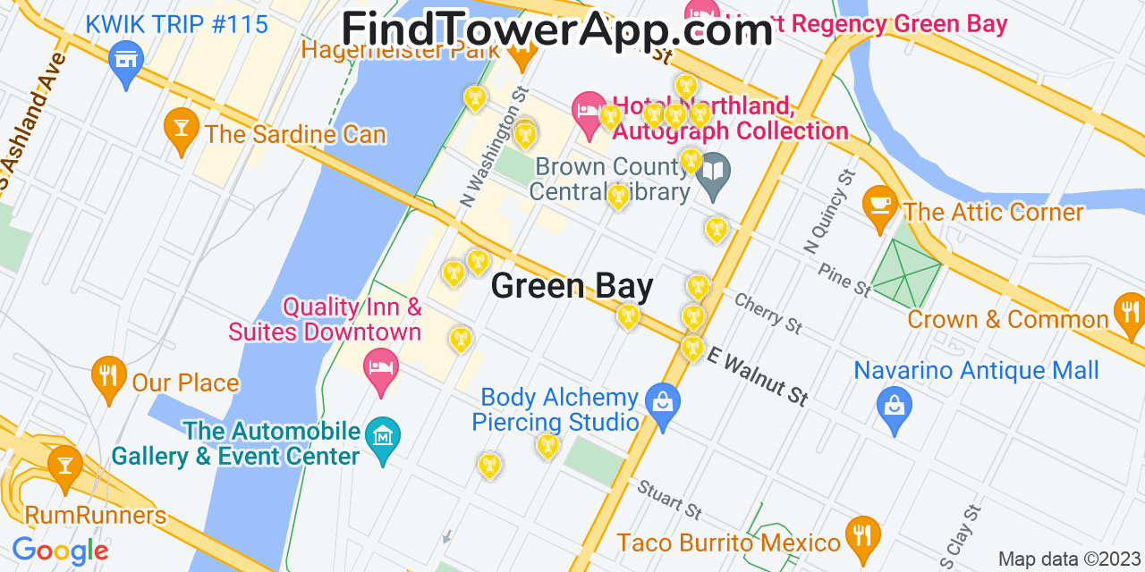 AT&T 4G/5G cell tower coverage map Green Bay, Wisconsin