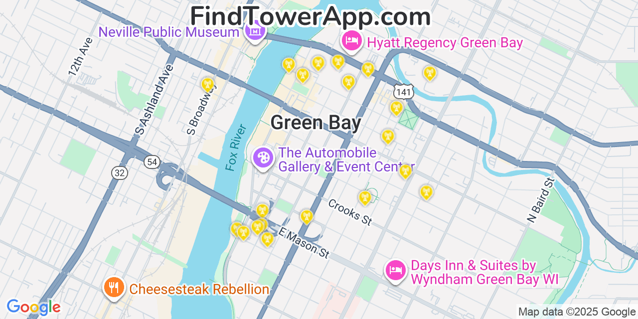 Green Bay AT&T Cell Towers, Wisconsin - FindTower App