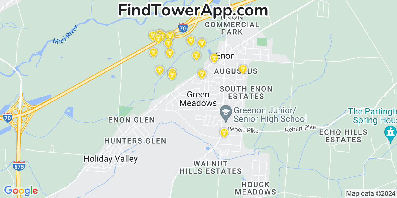 AT&T 4G/5G cell tower coverage map Green Meadows, Ohio