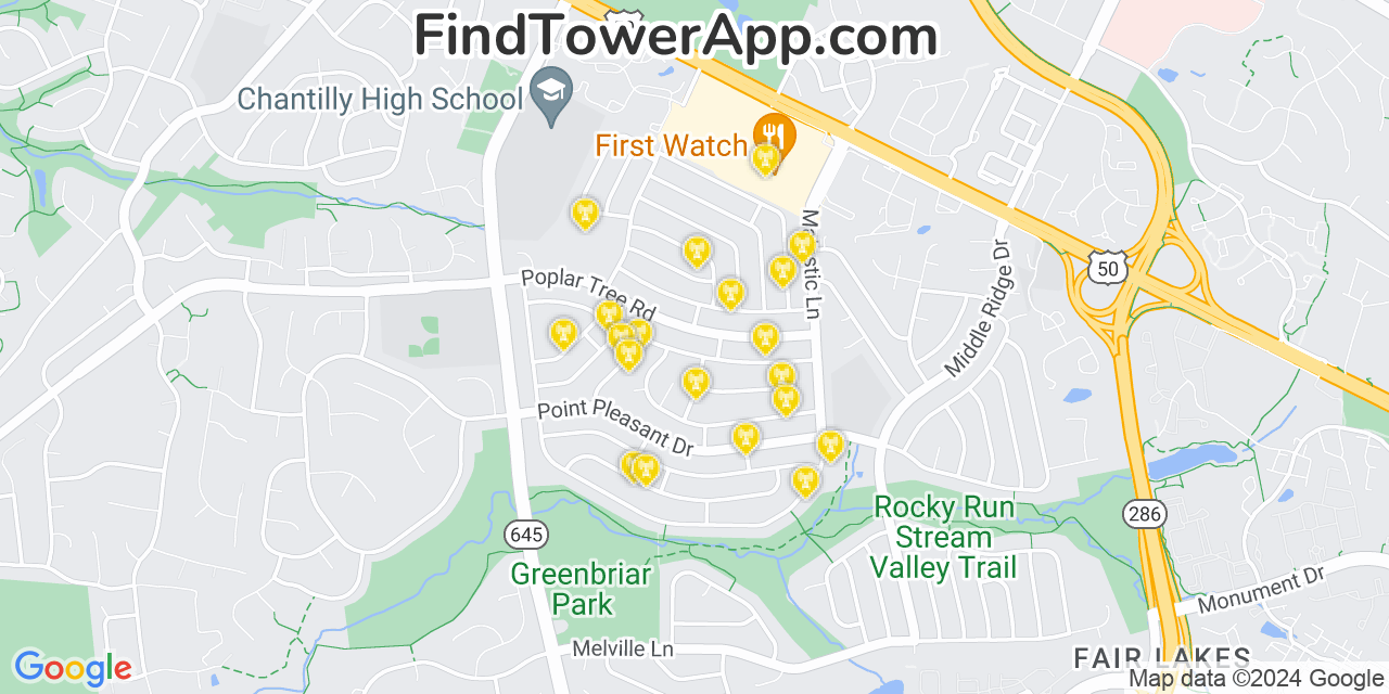 AT&T 4G/5G cell tower coverage map Greenbriar, Virginia