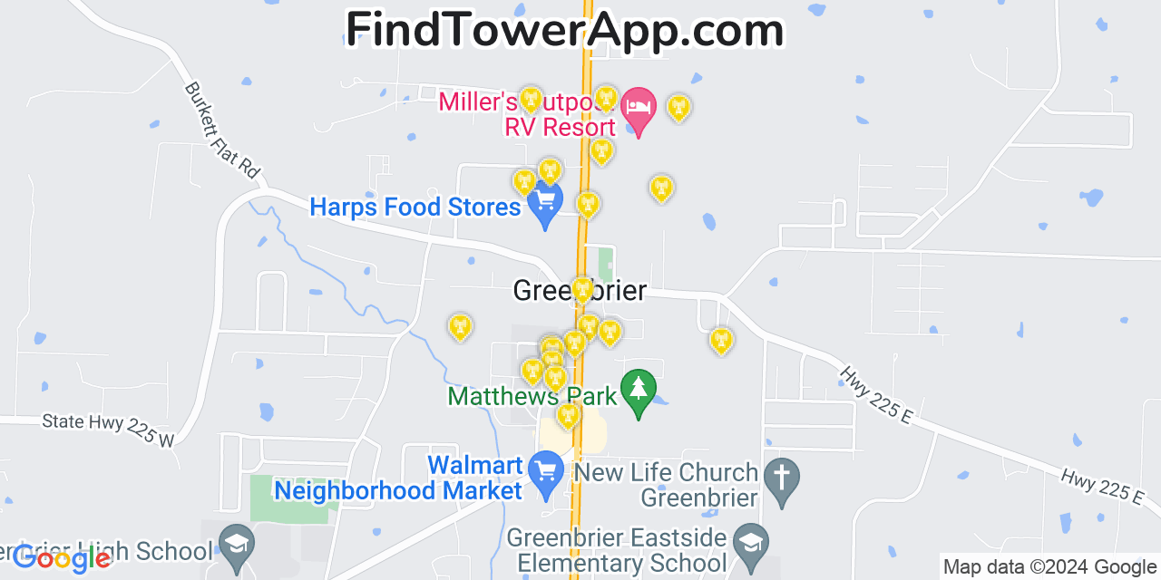 Verizon 4G/5G cell tower coverage map Greenbrier, Arkansas