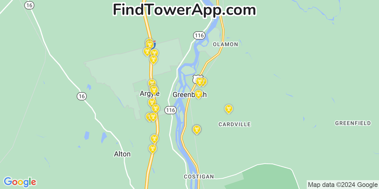 AT&T 4G/5G cell tower coverage map Greenbush, Maine