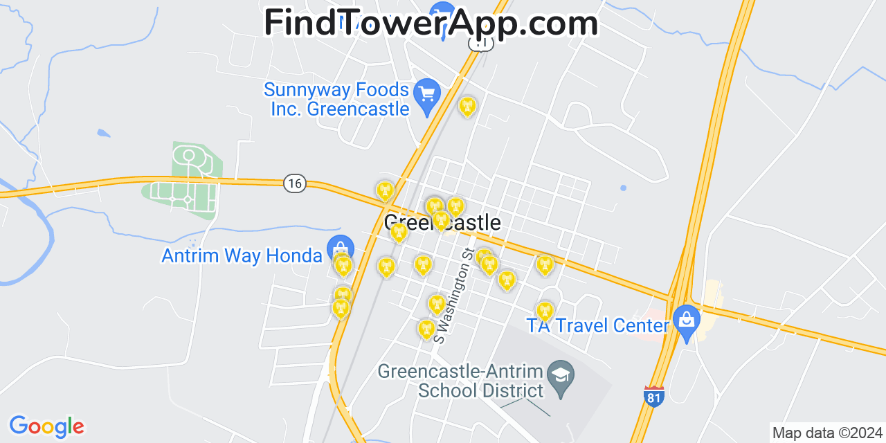 AT&T 4G/5G cell tower coverage map Greencastle, Pennsylvania