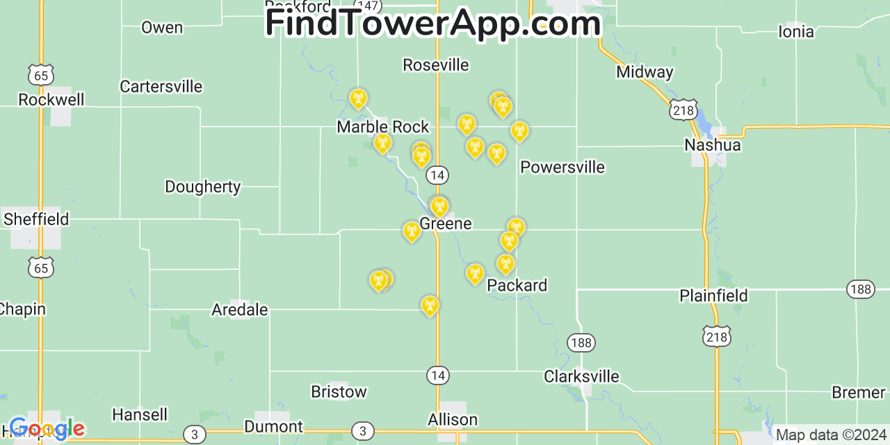 T-Mobile 4G/5G cell tower coverage map Greene, Iowa