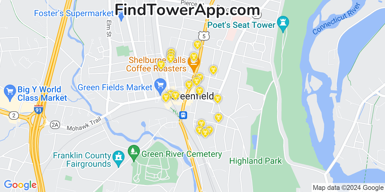 T-Mobile 4G/5G cell tower coverage map Greenfield, Massachusetts