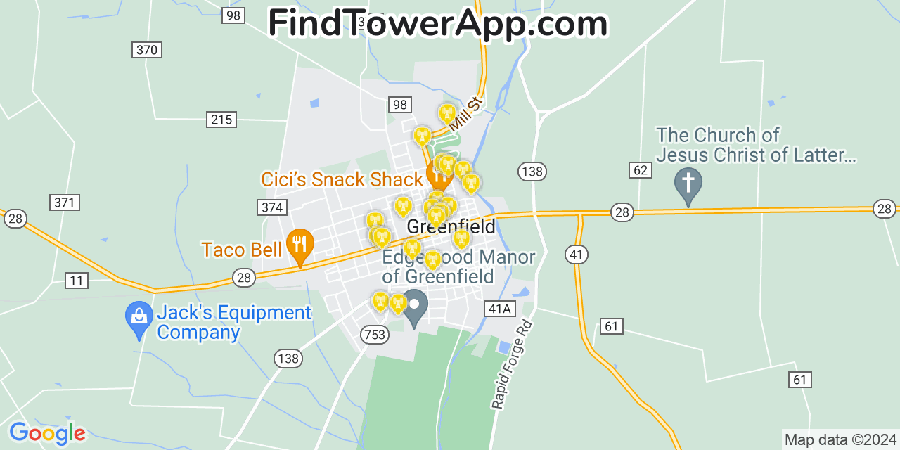 T-Mobile 4G/5G cell tower coverage map Greenfield, Ohio