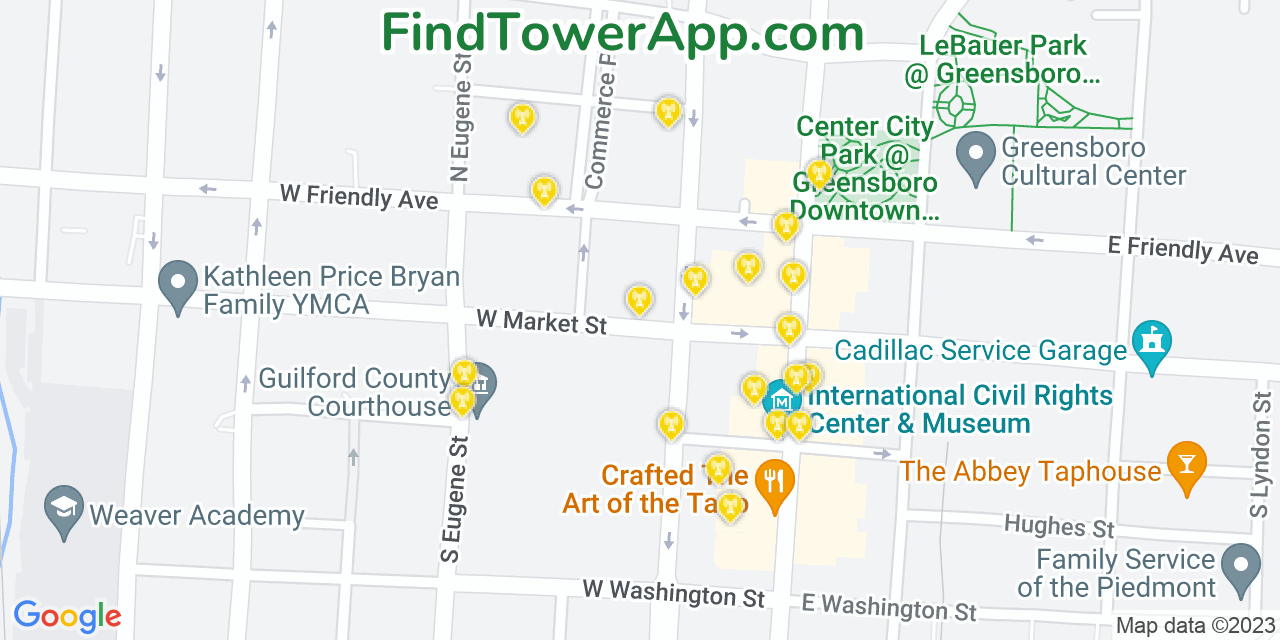 AT&T 4G/5G cell tower coverage map Greensboro, North Carolina