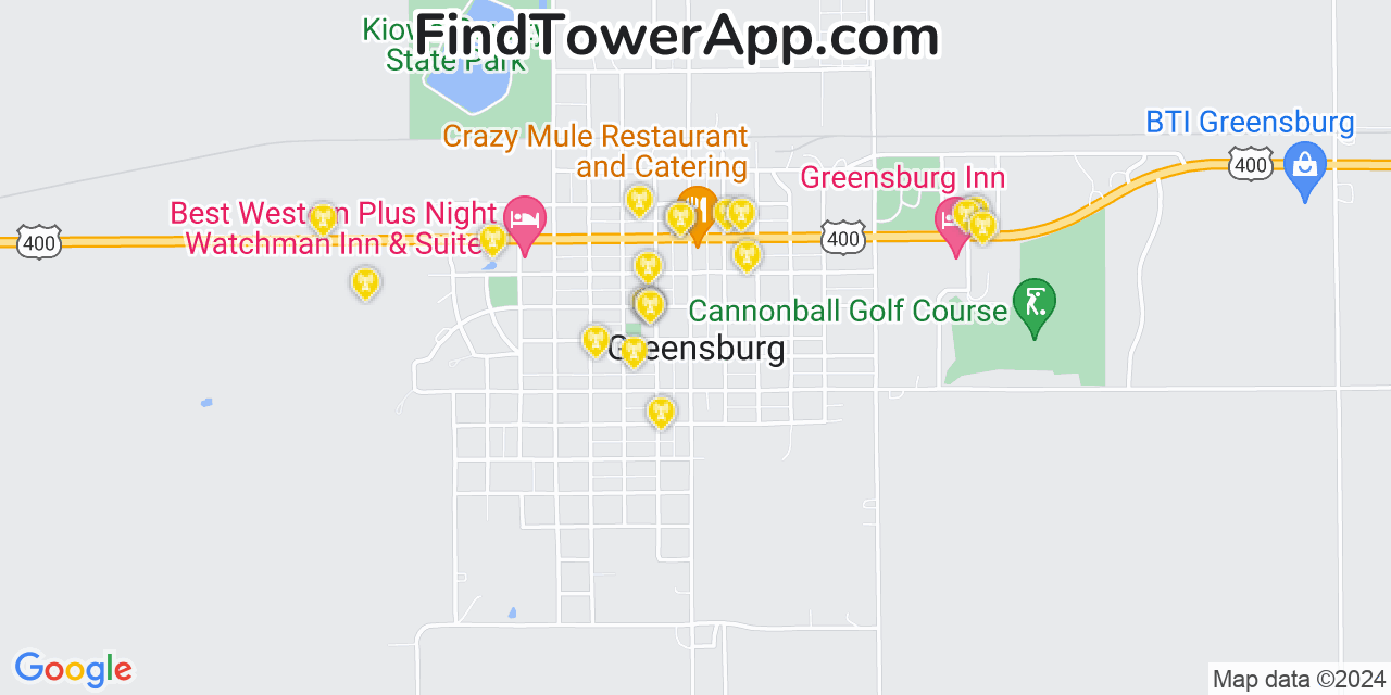 AT&T 4G/5G cell tower coverage map Greensburg, Kansas