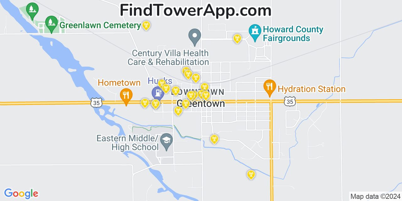 Verizon 4G/5G cell tower coverage map Greentown, Indiana