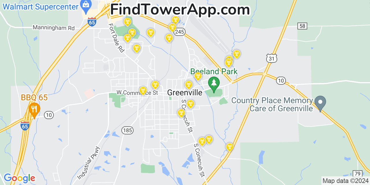 AT&T 4G/5G cell tower coverage map Greenville, Alabama